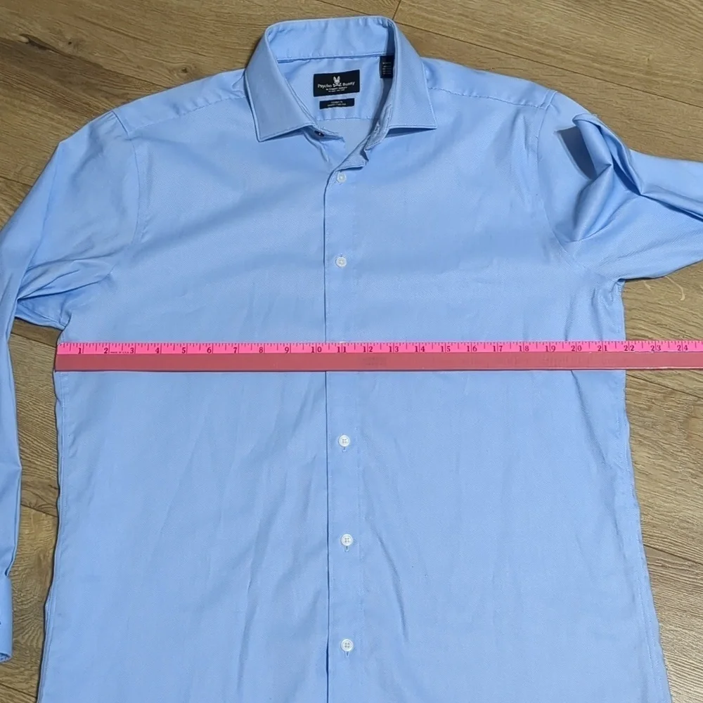 Psycho Bunny By Robert Light Blue Button Up ModernFit Shirt Mens Size 16 32/33